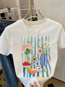 Bohemian Style, Bohemian Style, Women's T-Shirt, Short-Sleeved Graphic Tee, Casual Street Style, Cute Summer Top, Casual Summer Style, Casual Summer Style - 白色 5 - 查看 3