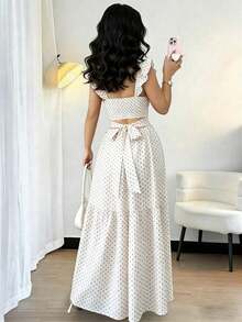 Vestido casual de mujer con estampado de lunares, verano - Albaricoque - Ver 4