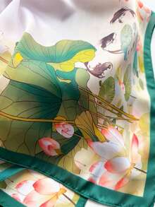 1 chiếc khăn choàng nữ thanh lịch, phong cách retro, in họa tiết, chất liệu giả lụa/satin nhẹ, thích hợp cho nữ, khăn trùm đầu, khăn choàng vai, khăn choàng nhẹ và thoải mái, khăn trùm đầu, phụ kiện đội đầu cho nữ, phù hợp cho mùa xuân, hè, thu, mặc hàng ngày và làm quà tặng Ngày của Mẹ, phụ kiện ngày lễ. - màu xanh lá - Xem 3