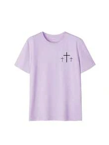 Women's "Faith Over Fear" T-Shirt With Bible Verse, Regular Fit, Christian Inspirational Graphic T-Shirt, Comfortable, Casual Short Sleeve 2026, Round Neck, Faith Clothing For Summer - 紫色 - 查看 4