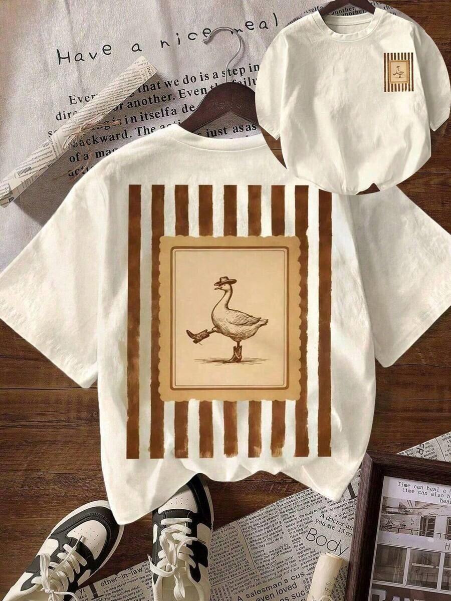 [National Shipping]  Camiseta Casual de Manga Corta con Cuello Redondo y Estampado de Letras y Café para Mujer Talla Grande tops de mujer camisetas - Estilo - Ver 1