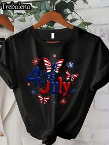 camisetas holgadas y transpirables para hombre de la marca Trebarina, camiseta de verano holgada y transpirable; camiseta de manga corta con cuello redondo, estilo casual americano,% algodón para mujer, con estampado de mariposa patriótica.Perfecto para diversas ocasiones festivas como el Día de la Independencia de los Estados Unidos, el 4 de julio, el Día de la Madre, el Día de los Caídos y el 4 de junio (Juneteenth).Con un corte cómodo y un diseño de temática navideña, está hecho de un tejido transpirable y versátil, adecuado para todas las estaciones, un elemento esencial para atuendos festivos.|Moda Urbana Local de Primavera/Verano||Uso Casual Diario Primavera Verano Moderno Moldeador|Conjunto de verano para mujer, ropa de vacaciones|Blusas elegantes para mujer, ropa de primavera, blusas de verano. - Negro - Ver 6