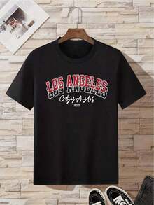Men's T-Shirt With DQFD Letter Print - Black - View 6