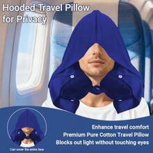 Travel Pillow With Removable Large Hood, Memory Foam Neck Pillow For Airplane, Car, Train Travel Sleeping And Rest, With Soft Cover Blue - Màu xanh lam - Xem 3