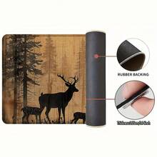 1pc Deer Pattern Printed Linen Kitchen Rug, Carpet, Mat, Bathroom Mat, Doormat, 3D Printed Rectangle, Suitable For Living Room, Bedroom, Hallway, Bathroom, Laundry Room - Polyester Carpet, Indoor Outdoor Home Decor - Multicolor - View 3