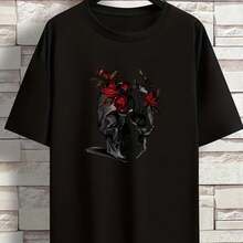 Printed T-Shirt For Men And Women - 黑色 - 查看 1