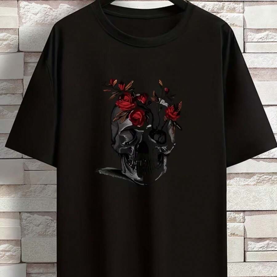 Printed T-Shirt For Men And Women - 黑色 - 查看 1