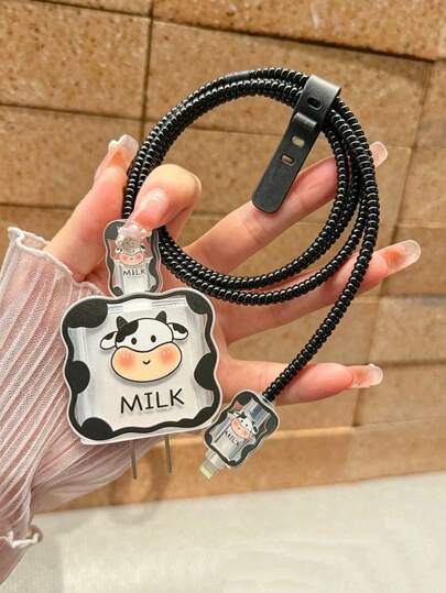 5pcs Cartoon Cow Pattern Data Cable Protector & Charging Head Cover Charger Protector,Suitable Compatible With Apple 18W/20W,Giving A Gift To A Friend