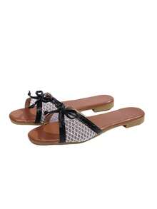 Nuevas sandalias planas negras de verano, moda casual elegante con encaje, malla y decoración de lazo, sin cordones, punta abierta y redonda, sandalias elegantes para mujer, sandalias para mujer, sandalias planas, sandalias lindas, zapatos planos marrones, sandalias de verano, sandalias de playa para mujer, zapatos cómodos para mujer, sandalias de vacaciones para mujer, zapatos lindos - Negro - Ver 10