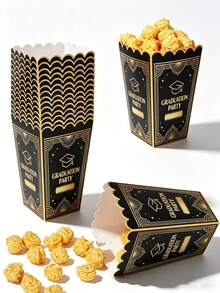 Luxury Black Gold Graduation Popcorn Boxes Elegant Foldable Paper Snack Holder For Grad Party Celebration - Graduation Popcorn Box - View 2