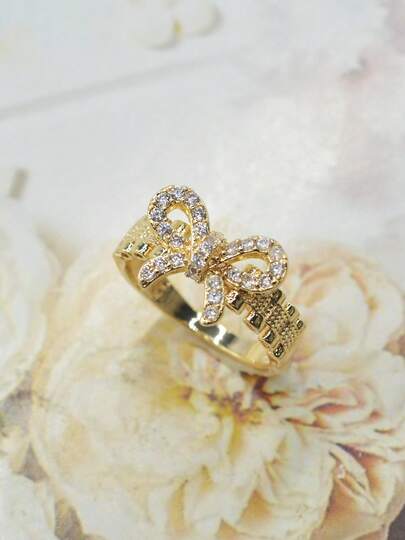1 pieza Anillo de diseño de lazo elegante y lujoso, incrustado con circonita sintética, adecuado para uso diario de mujer, fiestas y banquetes, regalo para novia/madre, regalo para el Día de San Valentín/Día de la Madre/Navidad, regalo de aniversario de boda/cumpleaños
