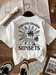 100% Cotton Women's T-Shirts 2026 Creative Coconut Tree Print Women's T-Shirt, Comfortable And Colorful Korean Style T-Shirts - White - View 2