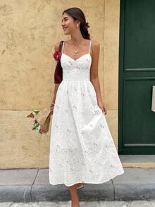 Women's Floral Print Elegant Spaghetti Strap Midi Dress, Vacation Style New Year Party Christmas Summer Beach Valentine's Day Holiday Resort - 淺粉色 - 查看 3