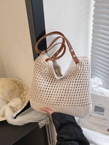 Fashionable Woven Shoulder Bag For Spring 2026, Suitable For Daily Use, Casual Outings, Travel, And Vacations - 白色 - 查看 9