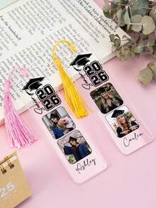 Marcapáginas personalizado de alta calidad para graduación 2026 con foto, borla multicolor personalizada, marcapáginas de acrílico personalizado, nombre, regalo de graduación 2026, recuerdo escolar - Multicolor - Ver 3