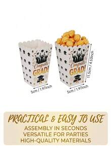Black & Gold Congrats Grad Foldable Popcorn Boxes Graduation Party Favors - Graduation Gift Box - View 9