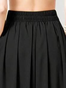 Falda larga casual de unicolor con bolsillos laterales, primavera negro - Negro - Ver 5
