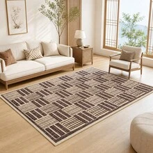 1 Alfombra de cachemira sintética, 10mm de grosor, mejorada con material de 1300 G/M². Patrón de cuadros moderno, alfombra de baño, alfombra de dormitorio, forma asimétrica, suave y cómoda, diseño antideslizante en la parte inferior. Adecuada para alfombras de dormitorio, alfombras de lado de la cama, alfombras de sala de estar, alfombras de estudio, alfombras decorativas, alfombras de exterior, alfombras de habitación infantil y opciones de regalo. - Celosía moderna - Ver 3