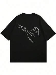 Camiseta de manga corta con estampado de perro de moda para hombre - Negro - Ver 3