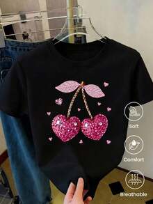 Camiseta de manga corta de moda para primavera y verano de 2026, hecha en México, 180 gramos. Estampado de dibujos animados, modelo de pareja, apta para uso interior o exterior. Cuello redondo, unisex, ideal para oficina y ocio. Paquete de una pieza. - Negro - Ver 5