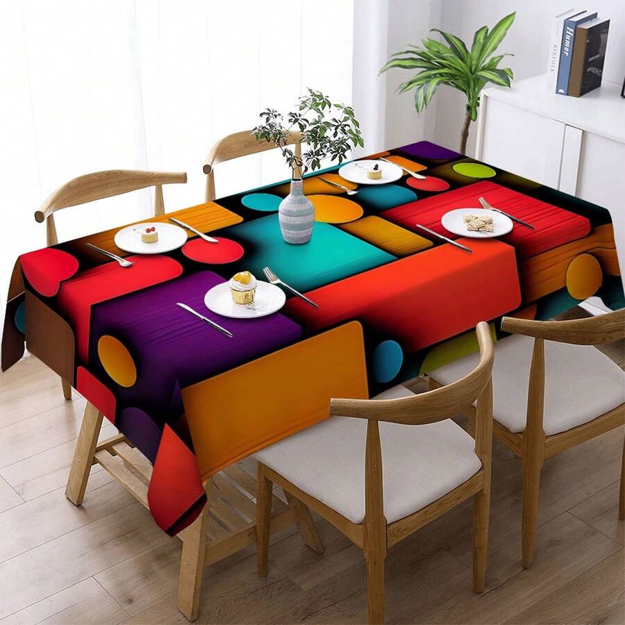 1pc, Home Decor, Abstract Pattern Printed Tablecloth, Rectangular, Machine Woven, Suitable For Home Kitchen Dining Room, Party Dinner, Picnic Camping, Date, Wedding, Theme Party Decoration, Indoor And Outdoor Use - Multicolor - View 1
