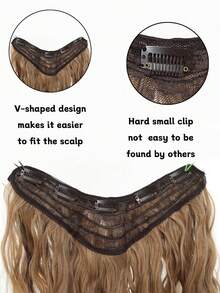 Extensiones de cabello sintético de fibra natural ondulada de 24 pulgadas con clip en forma de V, degradado dorado - Multicolor - Ver 4