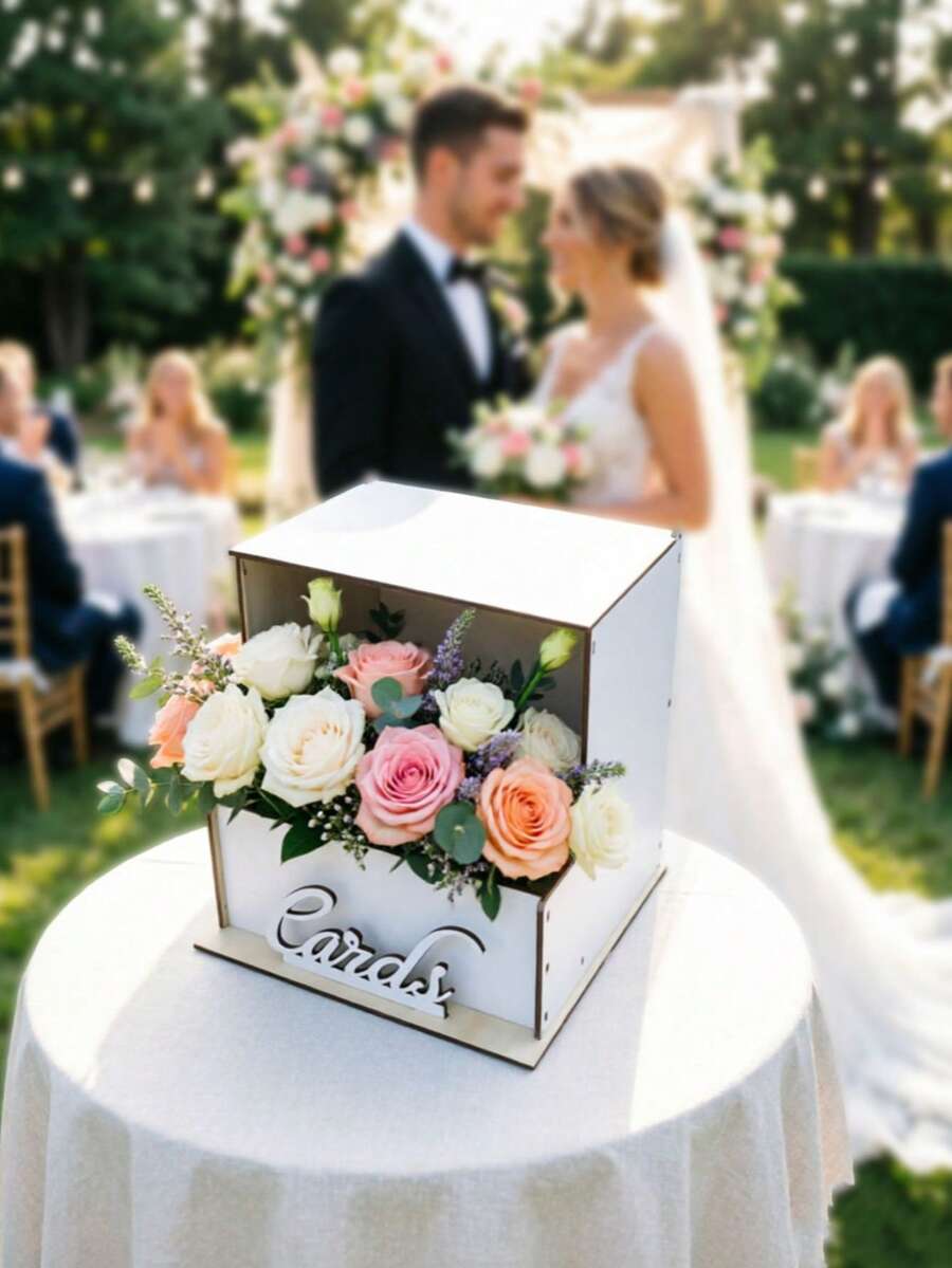 Caja de tarjetas de boda blanca, caja de almacenamiento de tarjetas para baby shower, ceremonia de graduación, decoración de escritorio - Talla única - Ver 1
