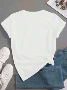 Camiseta de manga corta con cuello redondo y estampado sencillo, esta camiseta con el diseño "Mama Prays", top de verano para mujer, 100% algodón. - Blanco - Ver 3