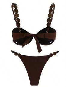 Polovedo Official New Arrival Solid Bikini Swimsuit, Beach Holiday Party Date Vacation Summer - Màu Khaki - Xem 4