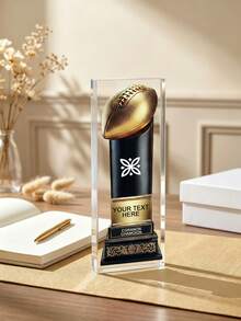 1pc Custom Fantasy Football Trophy, Personalized Style Award, Custom Logo & Text, Clear Acrylic Encased Champion Keepsake, Football Championship Award, Football Team Keepsake, Football Season Winner Trophy - Multicolor - View 4