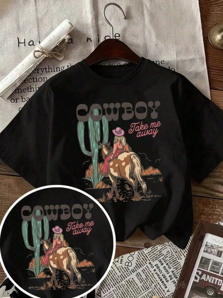NewSummerCasual1 Animal Sexy Casual Dulce Fiesta Elegante Alta elasticidad Playa Noche de fiesta Vacaciones Deportivo Colegio Vacación Casa Oficina verano Estampado estilo western-Vintage Street Style Unisex Loose Cotton Short Sleeve Crew Neck T-Shirt - Negro - Ver 1