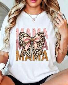 1 pieza de camia blanca para mujer con estampado de leopardo y lazo, cuello redondo, camia casual de algodón, tejido de punto de elasticidad media, corte regular para damas, ideal para primavera/verano/otoño, transpirable y cómoda. - Blanco - Ver 7