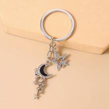 1 pieza Llavero con estrella y luna de estilo INS con diamante de imitación para mujer, accesorio colgante de luna y estrella negra linda, versátil encanto de bolso/llavero de alta gama - Multicolor - Ver 3