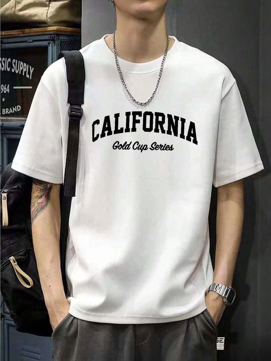 Men's T-Shirt, 100% Printed, Comfortable And Simple, Solid Color, Casual Style - White - View 1