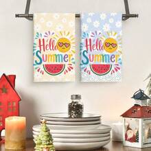 1/2 Sets Fashionable Delicate Kitchen Decorative Towel Set, Featuring Yellow Daisy And Heart-Shaped Watermelon Print, Size: 40cm*60cm, Super Soft Modern Absorbent Microfiber Fabric, Suitable For Cooking Use - Multicolor - View 14