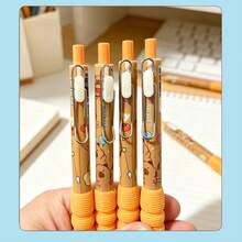 Bộ 4 bút bi gel rút 0.5mm đầu nhọn mực đen họa tiết hoạt hình Kawaii màu hồng vàng, đồ dùng văn phòng phẩm cho năm học mới. - Nhiều màu - Xem 3