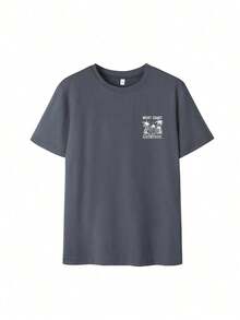 Women's Short-Sleeved T-Shirt With A Round Neck, A Casual Summer Style, Minimalist And Versatile, With A Palm Tree Print And Slogan, Suitable For Everyday Wear. Printed T-Shirt, Black, Vacation - 深灰色 - 查看 4