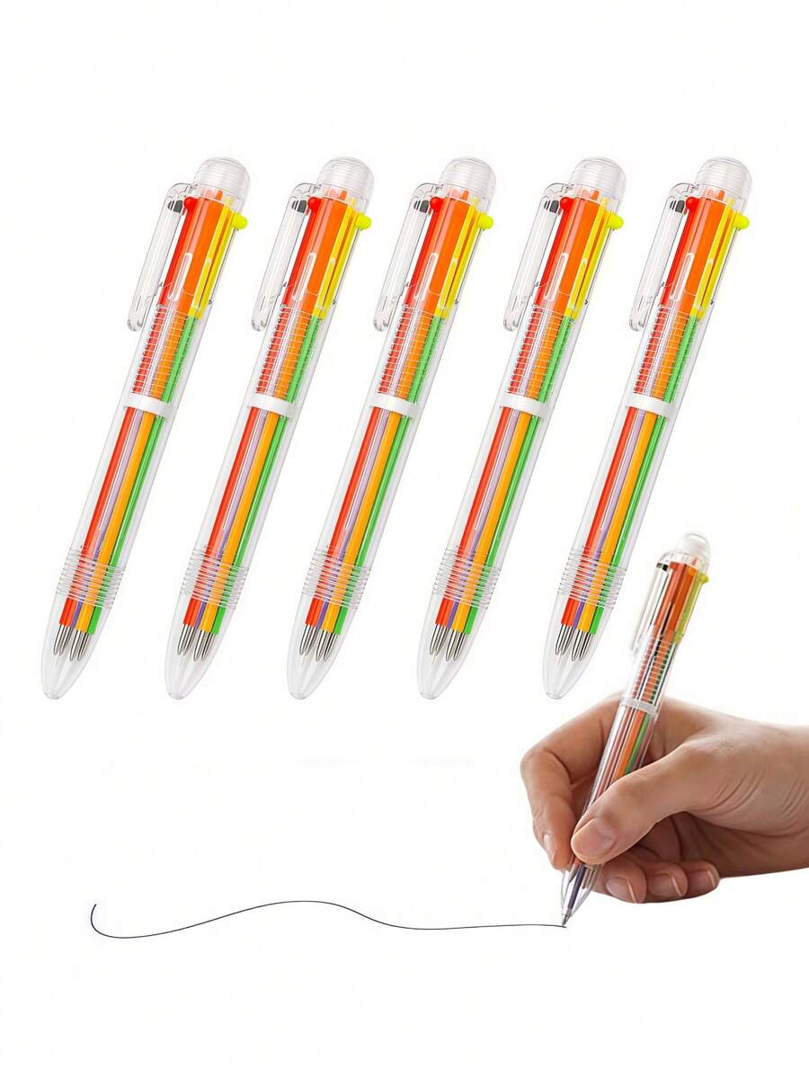 Bộ 6 bút bi đa màu 6 trong 1, 6 màu trong suốt, bút bi rút nhiều màu, ngòi 0.5mm, văn phòng phẩm dễ thương, bán sỉ, thích hợp cho nhật ký, ghi chú và đồ dùng học tập (Nhiều màu)