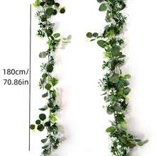 Artificial Eucalyptus Wreath, White Flowers, Silver Dollar Eucalyptus Wreath With White Baby's Breath, Artificial Green Vines, Suitable For Weddings, Parties, Fireplace Mantles, Table Runners, Home Decor, Office Decor, Summer Decor - Green - View 5