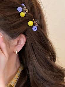 2 Stück bunte Knopf Mini Haarklammer, süße Klammer, rutschfeste dekorative Haarspange für Frauen, für Pony, Hochsteckfrisuren, Alltags- und Y2K-Stil Sommer Haarzubehör Strandhaarklemme - Verschiedenfarbig - Übersicht 2