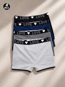 4pcs/Pack Women's Heart Print High Elasticity Boyshort Panties, Elastic Waist Briefs, Multi-Color - Multicolor - View 6