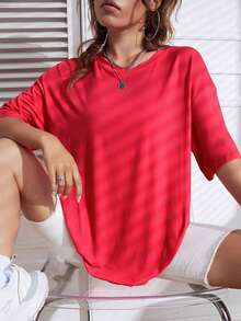 Camiseta holgada con hombros caídos unicolor - Rojo - Ver 7
