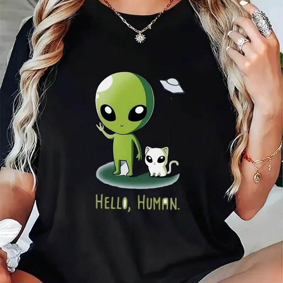 Printed T-Shirt For Men And Women - 黑色 - 查看 1