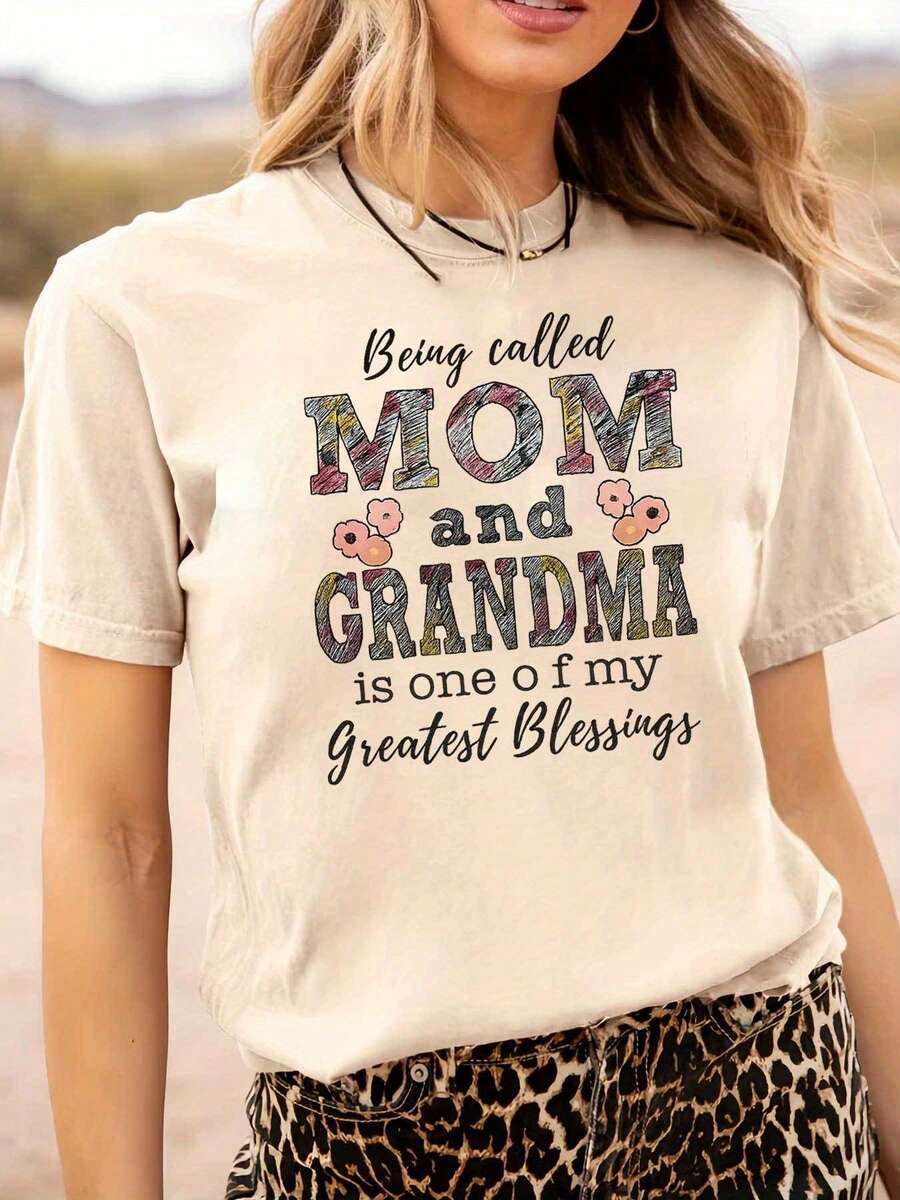 Camiseta estampada para mujer "Camiseta de Gratitud para Abuelas y Madres - Camiseta cómoda y casual de manga corta con cuello redondo, adecuada para madres y abuelas - Regalo familiar (negro, gris, blanco, rojo oscuro)" - Un gran regalo para todas las estaciones. - Albaricoque - Ver 1