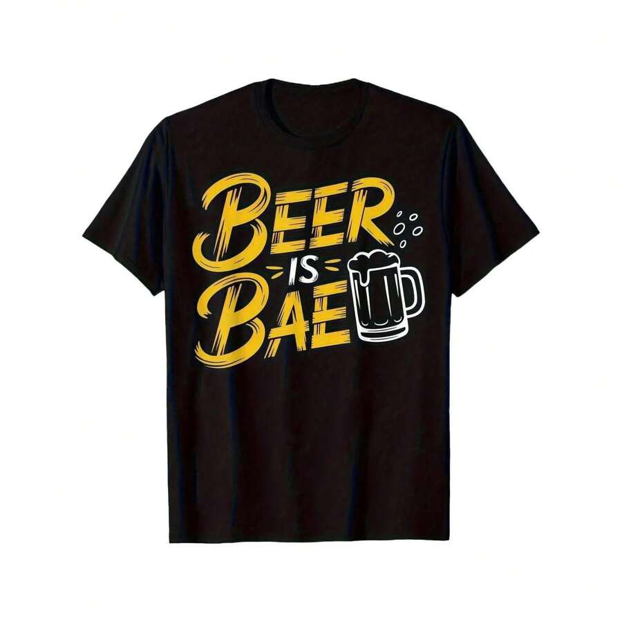 2026 Summer New "Beer Is " Graphic T-Shirt - Casual Cotton Tee With Beer Mug Print, Machine Washable Round Neck Short Sleeve Shirt For Social Gatherings & Casual Attire| Durable Print, No Stretch Comfort Fit, Beer Shirt, Party Attire, Durable Print Daily Casual T-Shirt - 黑色 - 查看 1