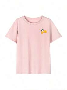 Loose-Fitting, Short-Sleeved, Round-Neck T-Shirt With A Lemon And Soda Print, Versatile And Casual, Suitable For Everyday Wear And Holidays, White Color - 羅莎 - 查看 3