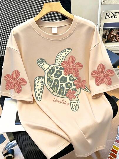 Camiseta de manga corta de mujer de ajuste holgado con cuello redondo y estampado de eslogan, nueva y casual para el verano, moda diaria y de vacaciones, adecuada para el día a día y las vacaciones