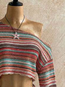 Casual 2-Piece Set Consisting Of A Cropped Top With An Irregular Neckline And Lettuce Hem, And Shorts, In A Solid Color, For Vacation, Spring/Summer - 彩色 - 查看 6