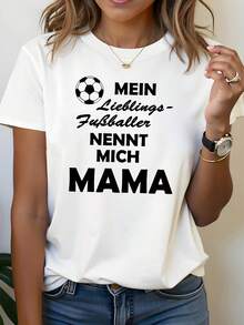 Camiseta casual de manga corta y cuello redondo para mujer con estampado gráfico "German Football Mom" para primavera - verano, estilo diario, salida diaria, regalo de festividades - [Blanco] - Ver 1