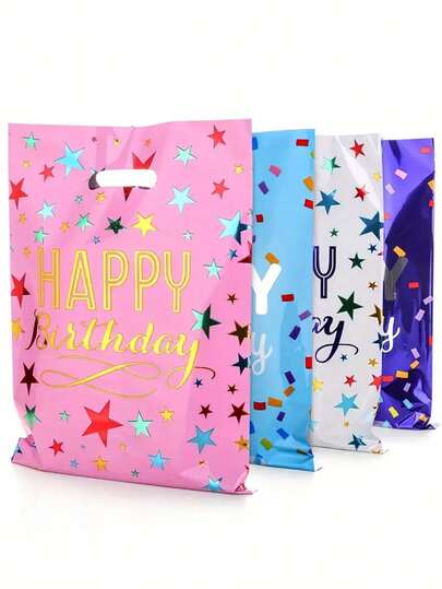 10pcs/Set Birthday Party Gift Bags, Plastic Candy Favor Bags With Handles For Birthday Parties, Tote Bags, Portable Gift Packaging Bags, Party Favor Bags, Holiday Gift Bags